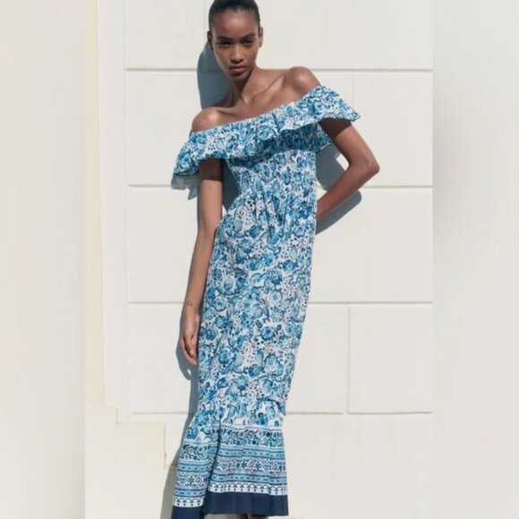 Zara Dresses & Skirts - Zara Floral Print Off The Shoulder Dress XS
